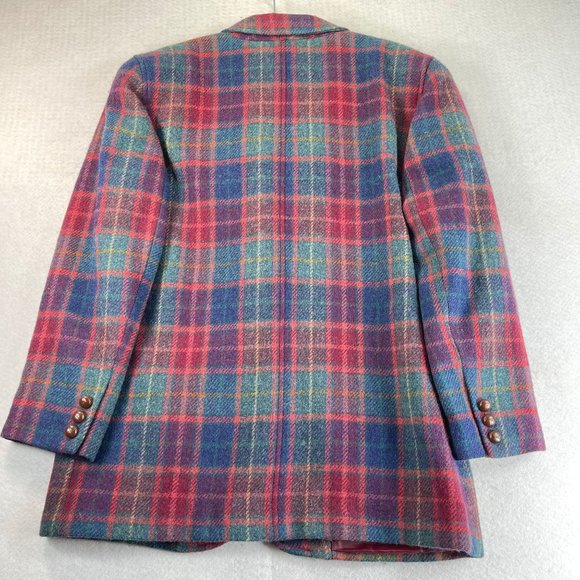 Vintage Womens 10 Red Blue Green Plaid Wool Long Heavy Blazer Jacket Pockets - Picture 11 of 11